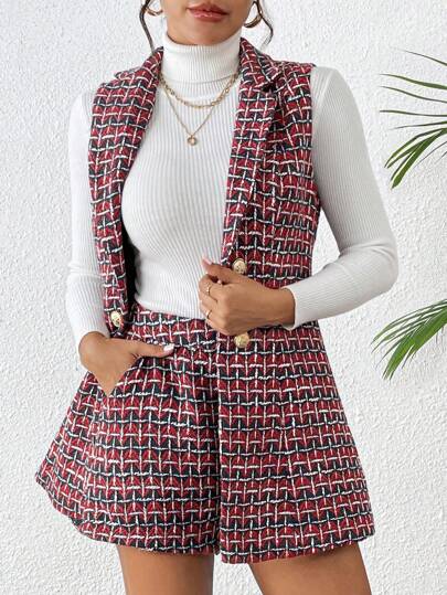 SHEIN VCAY 适合通勤和派对的复古格子女士短裤