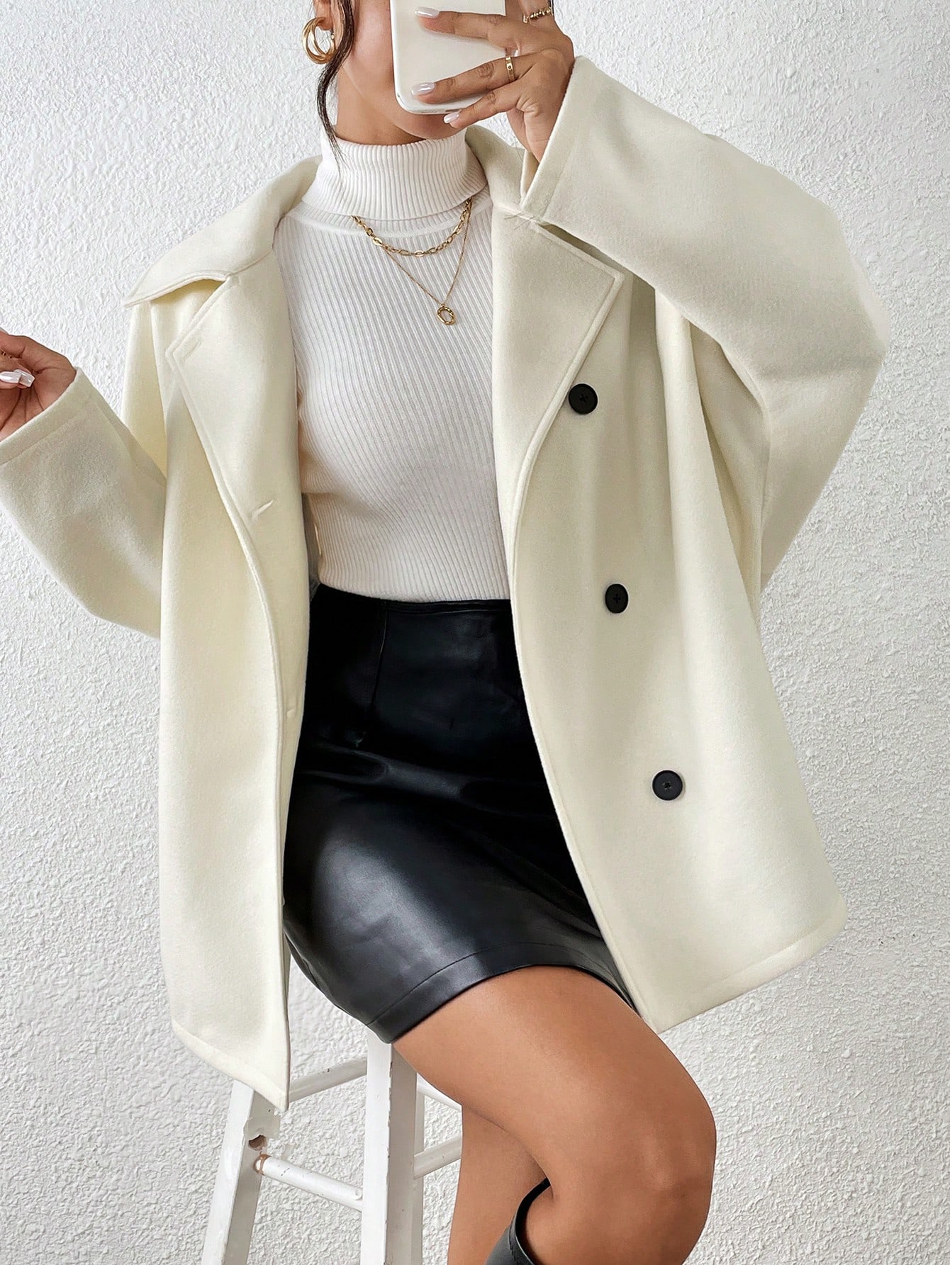 Chiquease معطف كاجوال بسيط للنساء بازرار أمامية وأ...