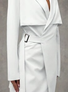 SHEIN BAE 女士春秋休闲纯色翻领裹身西装连衣裙秋季女装冬季女装商务休闲女装商务女装办公室装女教师服 - 白色 - 查看 7