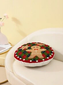 1pc Christmas Cartoon Gingerbread Men Printed Round Throw Pillow Cover, Single-Sided Printing, No Filling, Home Decorative Cushion Cover, 17.72"X17.72" - Multicolor - View 4
