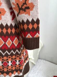 Sunnyshic Plus Size Casual Jacquard Pattern Christmas Sweater Dress, Suitable For Thanksgiving, For Winter - Multicolor - View 5