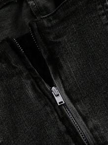 SHEIN MOD Women Square Neck Casual Denim Bodycon Dress - Black - View 3