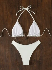 女士性感白色吊带比基尼 2 件套比基尼套装 夏季 - 白色 - 查看 4
