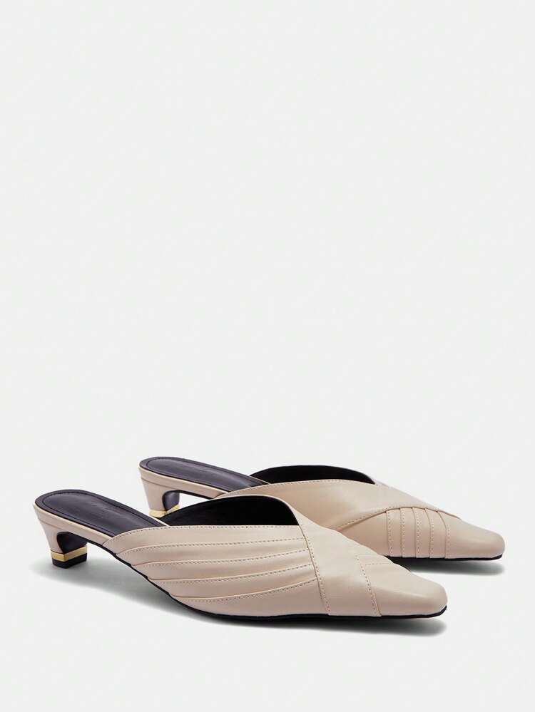 CUCCOO BIZCHIC Tamancos Slip-On Femininos, Saltos Baixos Grossos Simples com Dobras Plissadas e Bico Quadrado