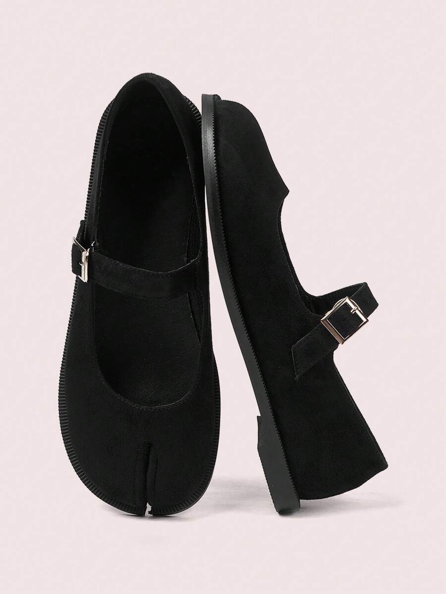 CUCCOO DOLLMOD 女士平底黑色圆头鞋 Tabi 分趾鞋 玛丽珍低跟校园风格 适合圣诞节和新年假期氛围 秋冬季 - 黑色 - 查看 1