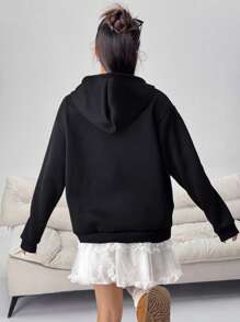 Áo khoác hoodie dài tay ấm áp, giản dị, màu trơn, tối giản, có túi, có khóa kéo, thích hợp cho mọi mùa - màu đen - Xem 2