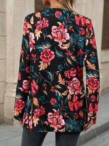 EMERY ROSE Women Floral Print Front Open Long Sleeve Jacket, Fashionable For Autumn Christmas Women Clothes - Multicolor - View 2