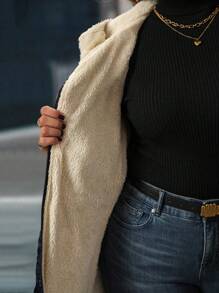 SHEIN LUNE Plus Size Solid Color Thermal Lined Hooded Winter Clothes Jacket - Navy Blue - View 5