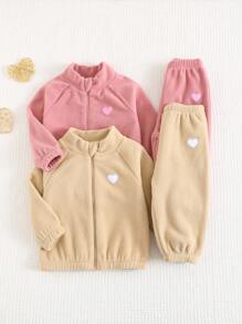 Cozy Pixies 4 件套女婴柔软羊毛圆领毛衣夹克和裤子套装，秋冬休闲装，秋季服装 - 彩色 - 查看 9