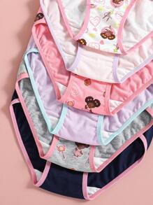 6pcs/Pack Young Girl Cotton Cute English Hearts, Bowknots & Magic Wand Printed Underwear - Multicolor - View 6