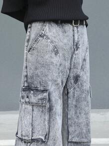 Manfinity EMRG Men's Simple Multiple Pockets Denim Jeans, Casual Everyday Wear - Light Grey - View 6