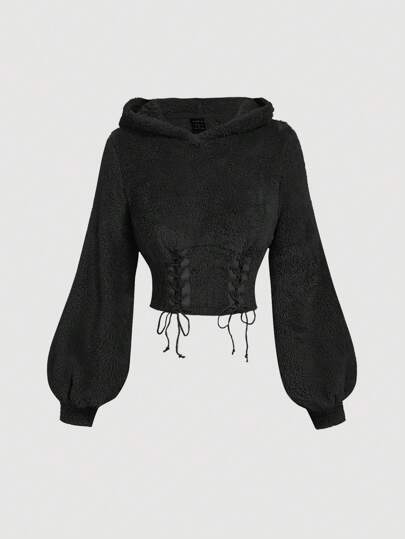 SHEIN MOD 腰带设计和收腰连帽套衫，毛绒材质