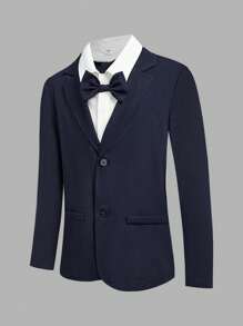 SHEIN Leap Crew 2pcs Tween Boy Casual Solid Color 2 In 1 Suit Jacket And Pants Set, Suitable For Autumn, Spring, And Winter, Suitable For Outdoor Play, School, Street Photography, Parties, And Leisure At Home - Navy Blue - View 14