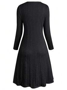 大码女式格子拼接长袖休闲二合一连衣裙（秋季） - 黑色 - 查看 2