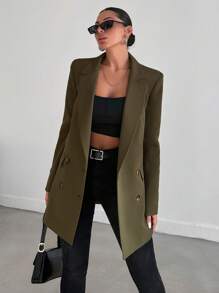 EURMUSE Lapel Neck Double Breasted Blazer - Khaki - View 6