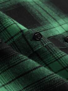 Manfinity Homme 1pc Men's Button Front Long Sleeve Plaid Casual Shirt, Everyday Wear