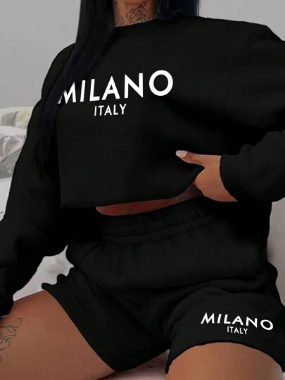 Slaydiva 2 件套：大码休闲简约“米兰”圆领长袖运动衫和运动裤，春/秋