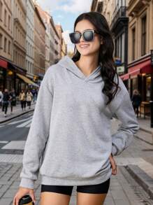 Tween Girls Tiger Print Hooded Sweatshirt, Suitable For Autumn - Grey - View 2