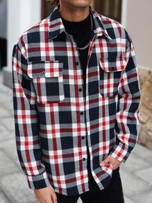 Manfinity Homme Men Casual Plaid Shacket, Autumn/Winter,Fall Men Clothes,Winter Men Jacket,Warm Jacket,Plaid Shirt - Multicolor - View 7