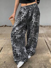 DAZY Jeans de pierna ancha y relajada con estampado todo sobre leopardo / estampado de guepardo para mujeres