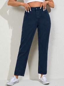 EURMUSE Plus Size Button Front Pocket Casual Pants, Everyday Wear