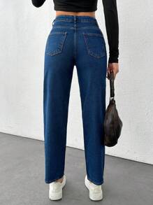 Cottnline 100% 纯棉女式纯色直筒牛仔裤