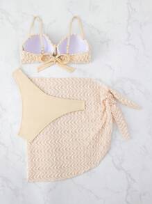 3pcs/Set Women's Padded Bikini Set With Cover-Up Mini Skirt, Sexy Beachwear Suit Summer