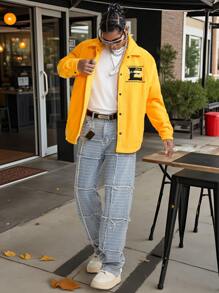 Manfinity VCAY Men's Yellow Embroidered Letter Long Sleeve Jacket, For Fall Winter - Yellow - View 5