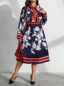 SHEIN Clasi 1 chiếc váy dệt kim dài tay in hình ông già Noel cỡ lớn màu tương phản cho nữ, trang phục maxi thu đông cho nữ - Nhiều màu - Xem 4