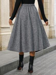 SHEIN Clasi 女士A字裙，温暖舒适，时尚百搭，修身显瘦，秋冬粗花呢女装 - 黑與白 - 查看 2