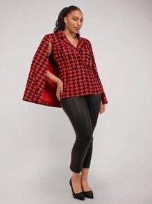 SHEIN Clasi Plus Size Elegant Houndstooth Cape Sleeve Jacket, Autumn - Multicolor - View 5