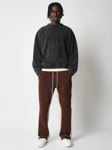 SUMWON Athletic Paint Splatter Sweatpants Jogger Style Casual Loungewear Track Pants Elastic Ankle Streetwear Workout Trousers Fall Winter Active Wear - Coffee Brown - View 3