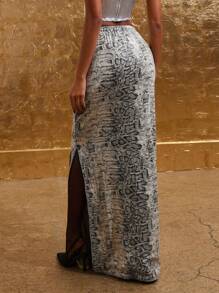 COSMINA Women's Autumn Fashion Snake Skin Pattern Sequin Split Skirt - Multicolor - View 2