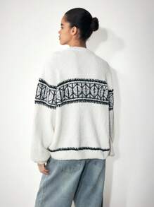 Maija Damen warmer Fairisle Muster Weißer Pullover, Pullover für Herbst/Winter