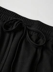 SHEIN Tall Tuta intera donna di colore unito con maniche lunghe e pantaloni, completo casual a 2 pezzi, autunnale - nero - Visualizzare 5