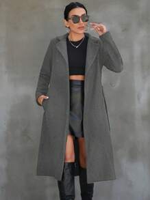 EURMUSE Petite Women's Open Lapel Collar Coat - Dark Grey - View 5