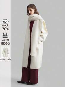 Ontre Manteau long ivoire pour femmes, veste d'hiver ample au style de foulard à capuche décontracté, idéal pour Noël et le Nouvel An - Blanc - Voir 12
