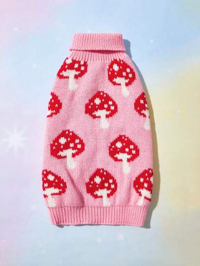 PETSIN 1 Stück süßer rosa Pilz-Design Hundepullover, warm und kuschelig