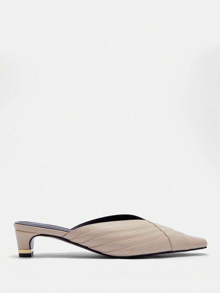 CUCCOO BIZCHIC Tamancos Slip-On Femininos, Saltos Baixos Grossos Simples com Dobras Plissadas e Bico Quadrado