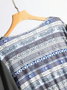 Al Najma Plus Size Vintage Geometric Print Patchwork Casual Dress, Autumn - Dark Grey - View 12