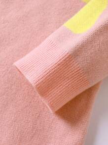 Baby/Toddler Girls Knitted Pear Graphic Stretchy Sweater Dress, Cute And Versatile, Autumn/Winter - Pink - View 3