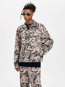 Manfinity VCAY Men's Loose Digital Print Knitted Cardigan Set, For Fall Winter - Mocha Brown - View 3