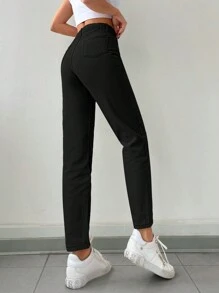 EURMUSE Quần Jeans Ống Thẳng Thường Ngày Có Túi Cho Nữ - màu đen - Xem 2