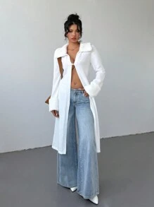 Aloruh Ladies' Long Cardigan With Plush Fabric Patchwork Design, Autumn/Winter New Arrival - White - View 3