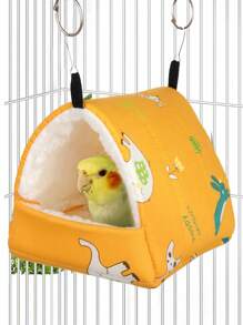 1PC Cartoon Printed Warm Fleece Triangular Sleeping Nest For Parrots Hamsters Chinchillas Squirrels Autumn Winter Pet Bed - Yellow - View 1