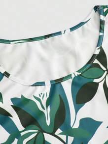 SHEIN Clasi Conjunto de 2 piezas talla grande para mujer: Chaqueta de manga larga de frente abierto en unicolor y vestido evasé de cuello redondo sin mangas con estampado floral