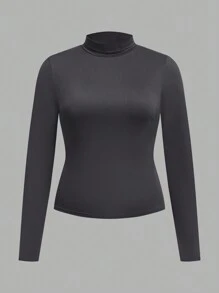 SHEIN Essnce 4 件套女士大码高领修身 T 恤上衣，休闲简约，秋冬