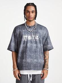Manfinity NXTstreet Áo thun nam cổ tròn tay ngắn họa tiết chữ thường ngày đường phố - Xám - Xem 2