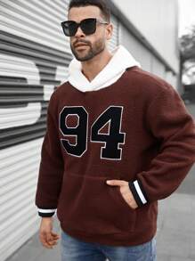 Manfinity Homme Sudadera con capucha informal de talla grande para hombres con bordado de letra y contraste de colores para otoño/invierno - Marrón - Ver 3