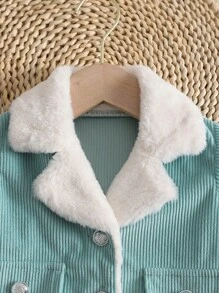 SHEIN 2pcs Baby Girls Spring Autumn Furry Collar Short Jacket And Pleated Skirt Set, Suitable For Outings